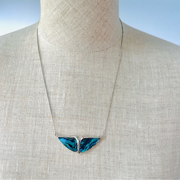 Ariki Rhodium Plated Paua Shell Wing Necklace - Picture 10 of 12
